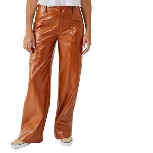 Free people NWT star crossed lovers brown faux patent leather pants. Size 8